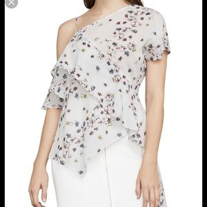 Bcbg floral one shoulder floral asymmetrical top